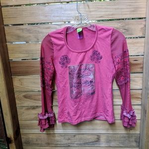 Fun Save the Queen Sz L knit top --lace on sleeves